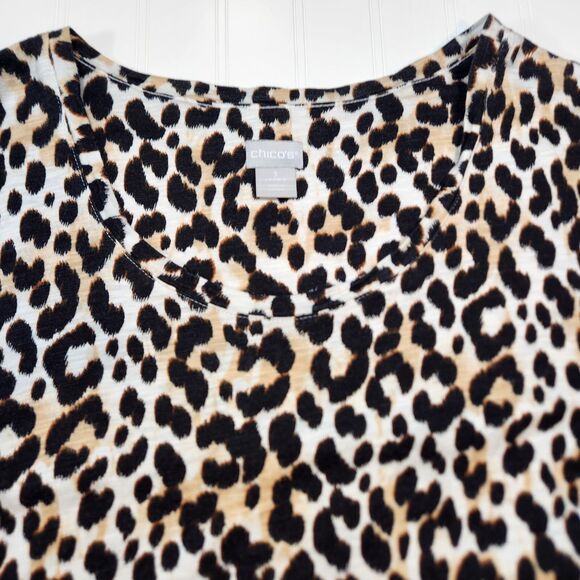 Chicos Xl Animal Print Brown 3/4  Sleeve Blouse - Picture 4 of 11